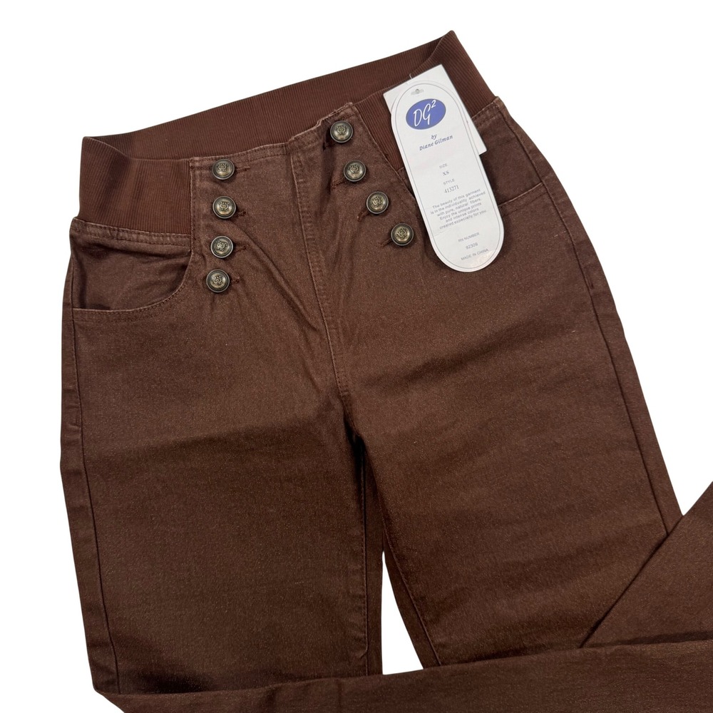 DG2 Diane Gilman Brown Sailor Button Pull On Pants Style 413271 XS NEW